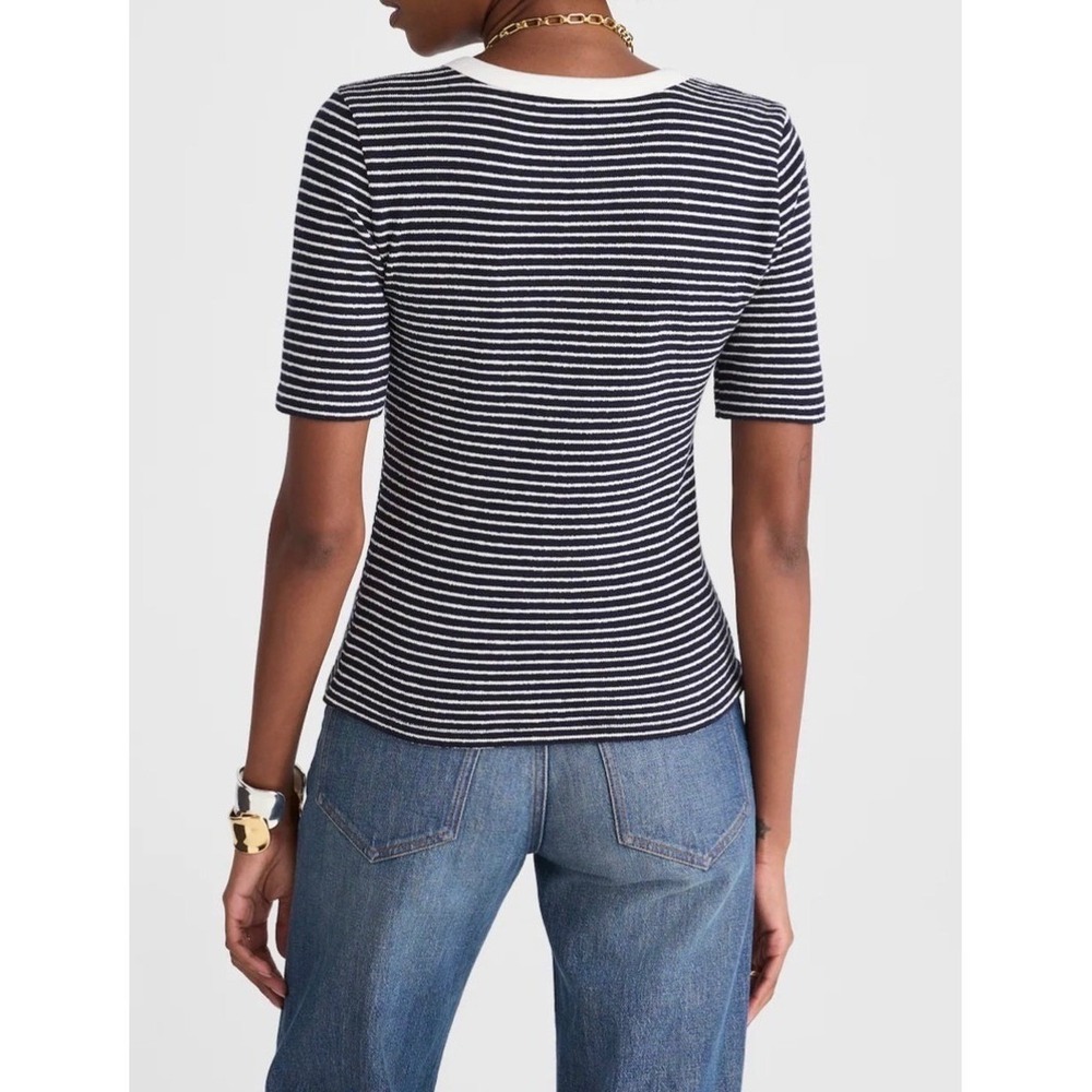 Madewell Blue White Striped Terry Cloth Henley Short Sleeve Top size XS NW863 - Picture 3 of 13